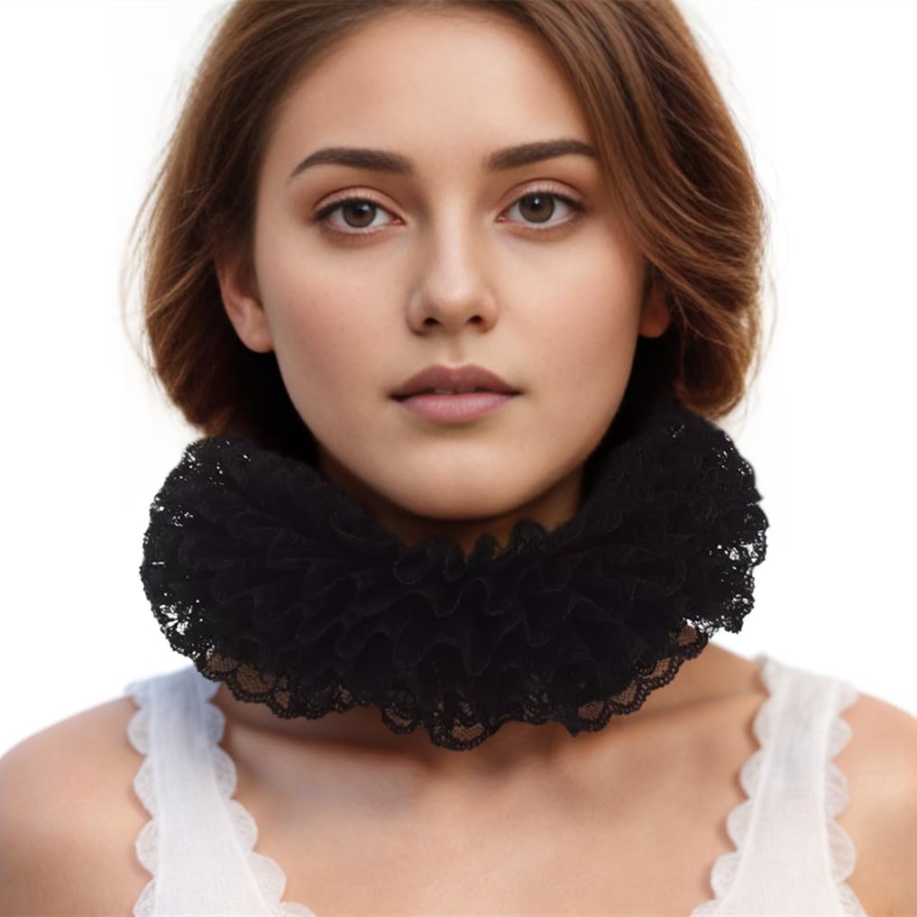 BLESSUME Renaissance Neck Ruffle Lace Collar (16.5'' Black)