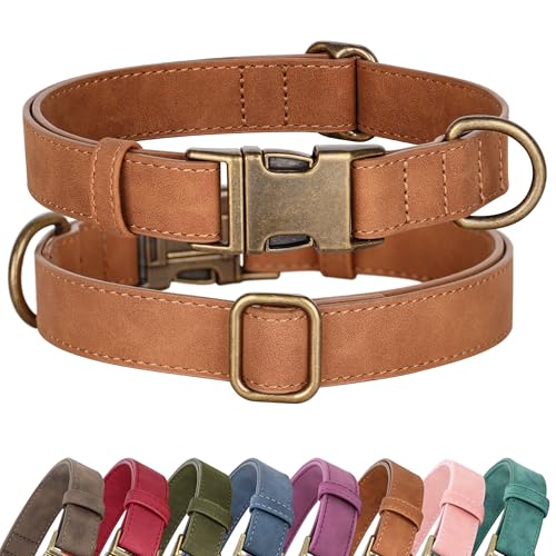 Didog Soft PU Leather Dog Collar, Stylish Quick Released Dog Collar for Large Dogs, Easy Clean Adjustable Pet Collar for Daily Walking, Light Brown, L Fit 16-22' Neck
