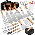 Joyfair 23Pcs Griddle Accessories Kit, Flat Top Grill BBQ Tools for Outdoor Camping Teppanyaki Cooking, Include Cast Iron Burger Press, Stainless Steel Turners Spatulas, Scarpers, Carrying Bag