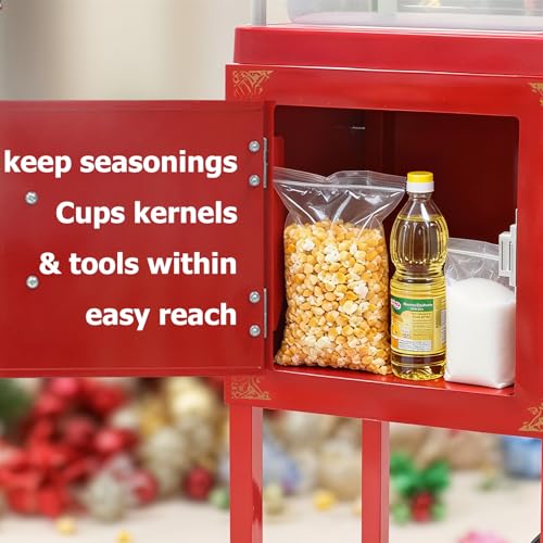 Image of Commercial Popcorn Machine with Cart - 12-Ounce Kettle Popcorn Makers with Heating, 3-Switch Control,Large Capacity for Home Party, Movie Theath, Office, Schools, Carnival, Christmas, Red
