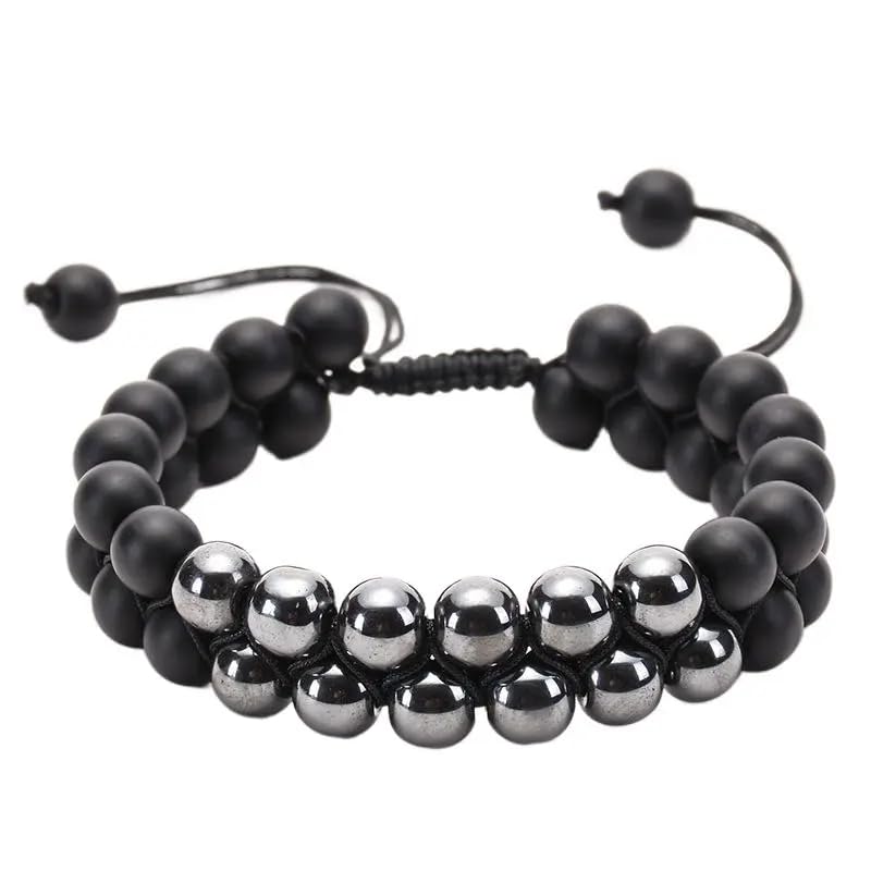 Handmade Triple Protection Bracelet, Amethyst Crystal Bracelets Bead 8mm Natural Stone Black Obsidian Bracelet, Healing Crystal Bracelets for Women Men