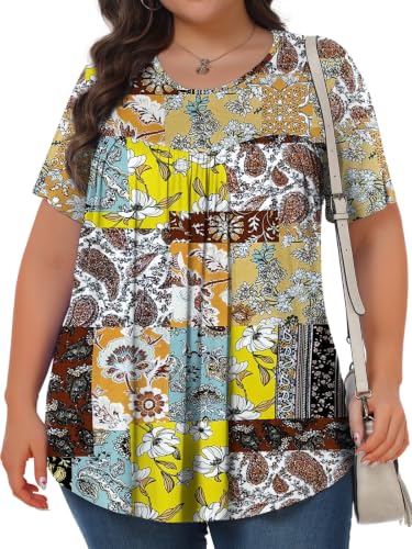Image of Tencede Womens Plus Size Tops Tunic Short Sleeve Crew Neck Shirts Casual Soft Blouse 1X-5X