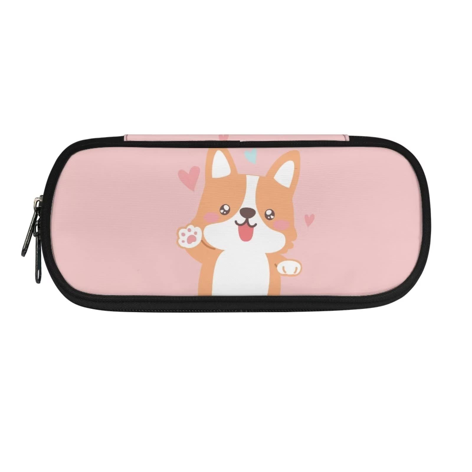 DISNIMO Cute Corgi Dog Pen Pencil Case for Kids Students Big Capacity College Office Pencil Pouch Desk Organizer Bag for Teens Girls Adults Large Makeup Cosmetic Bag Pink