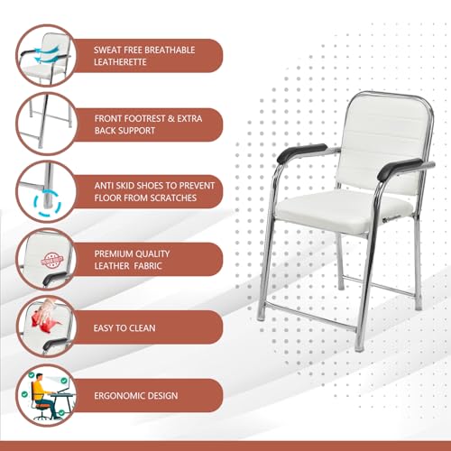 Image of Office Chair Visitor Chair with arm Rest with Steel Frame and Cushioned seat Back, Chair Without Wheels Holds up to 140 kg Heavy Design (1, White, Heavy)