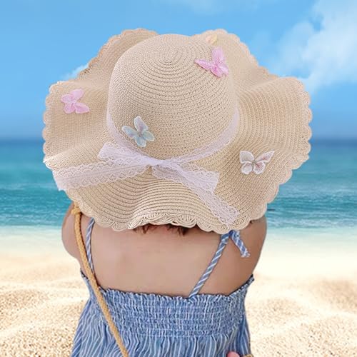 2Pcs/Set Kids Straw Hat and Straw Purse Cute Butterfly Lace Hat ＆ Straw Bag Adorable Tourism for Girls Sun Protection Outdoor Summer Beach Baby Hat & Purse, Straw Purse4