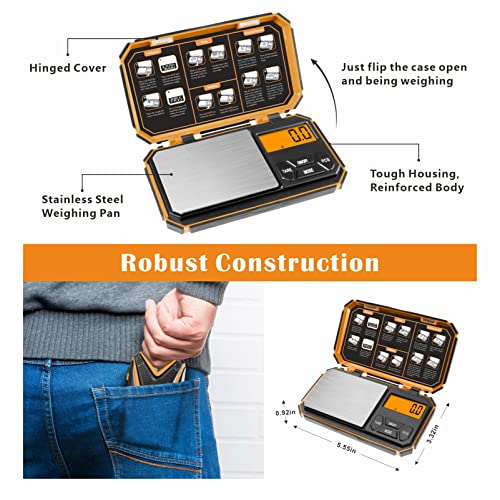 Precisie Scale, Mini Pocket Scales, Digitale Zakweegschaal door 50g kalibratiegewicht, Sieraden Gram Weegschaal, voedselweegschaal,1000g/0.1g, for Travel, Keuken,Koffie (inclusief batterij) -oranje - Afbeelding 4