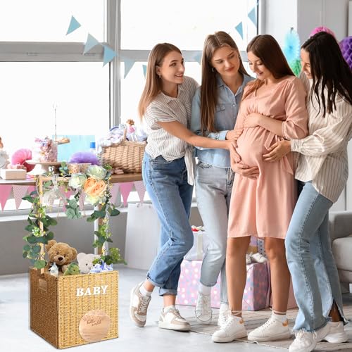 Image of Baby Shower Crate Closet, Large Hand-Woven Rattan Storage Crates with Handle, Baby Shower Gifts, Baby Welcome Box Nursery Basket for Newborn Boys Girls, Pregnancy Gifts for New Parents