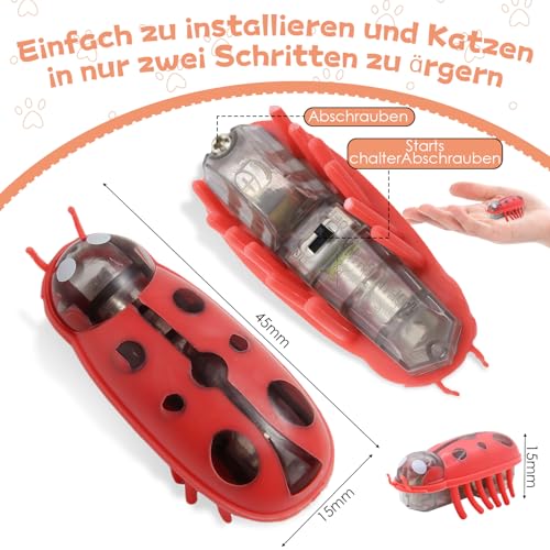 4 Stück Mini Käfer, Elektrische Insekten, Käfer, Kakerlaken, Marienkäfer, Mäuse, ladybug, Maulwürfe, Elektrisches Haustier Marienkäfer Spielzeug für Katzen und Hunde, Insekten Spiel für Kinder