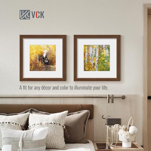 Image of VCK 12x12 Frame 5 Pack, Brown Wood, 8x8 Mat, Glass, for Picture Prints
