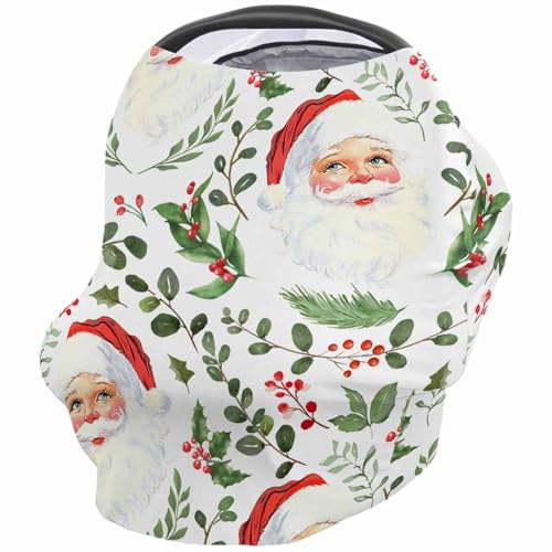 Nursing Cover for Breastfeeding Scarf, Santa Claus Various Botanical Leaves Berries Baby Car Covers Super Soft Multi Use for Canopy Shopping Cart Cover Blanket Stroller Cover