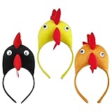 IMIKEYA 3 diademas de pollo para niños y adultos – Diadema de peluche 3D con peine de gallo divertido para adultos como disfraz de pollo perfecto para Pascua, cosplay, fiesta, carnaval
