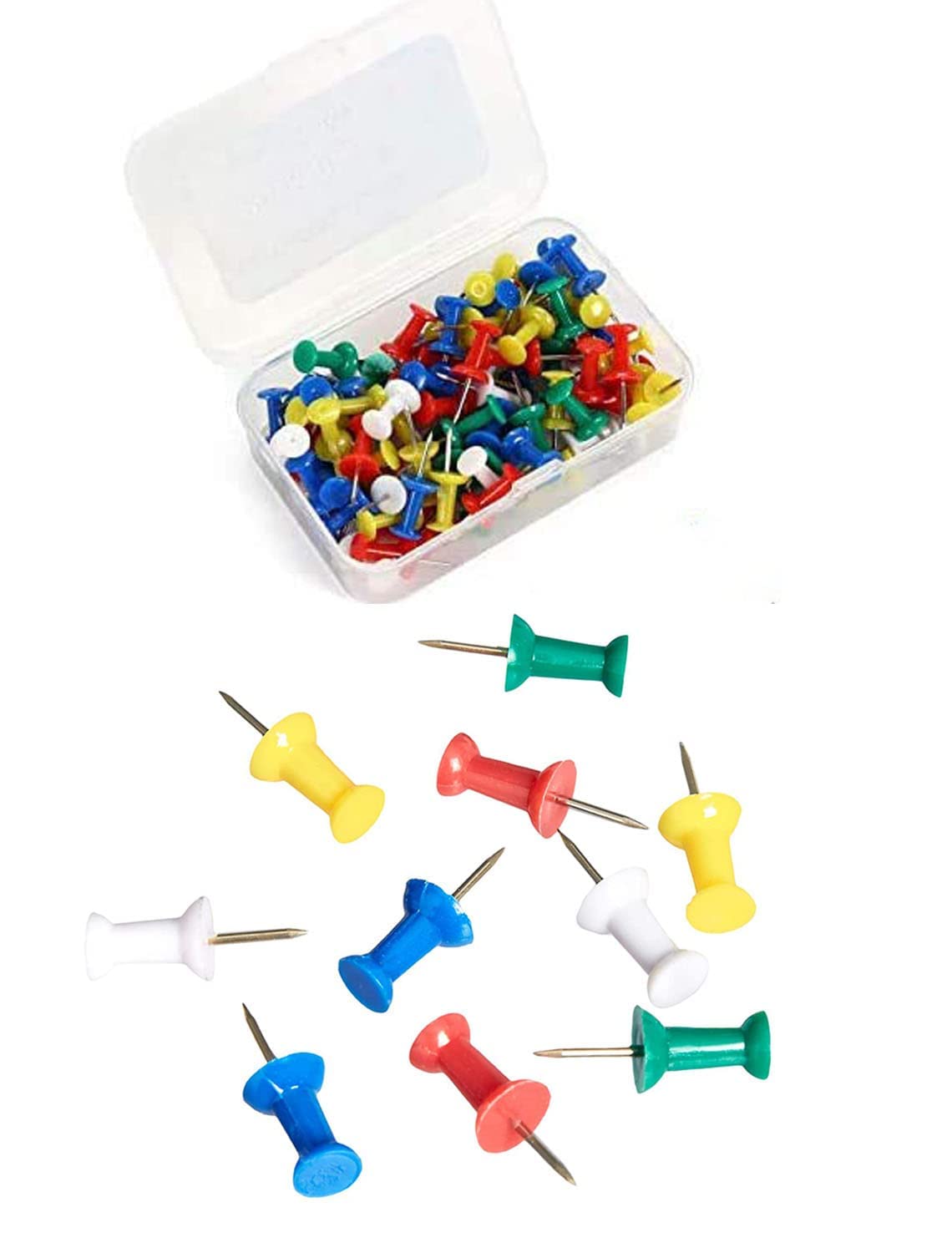 Aabhir Traders Push Pins Steel Point/Board Pins/Thumb Pins,Tracks & Pins Gem Pins for Notice Boards Soft Board Display Board of Office Home School, Shop with a Reusable Storage Box (Pack of 50 Pins) 1