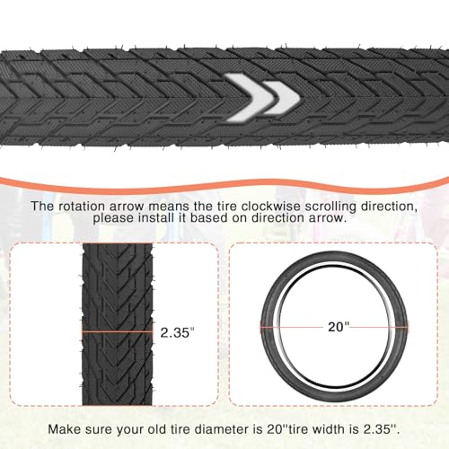 MEGHNA Bike Tire 20 inch BMX Kids Bike Tire with Lever 60-406 Foldable Tire 20 x 2.35 inch Replacement Grooved for Mountain Bike Kids Cruiser Bike (Black, 20 x 2.35 inch - 1 Pack)