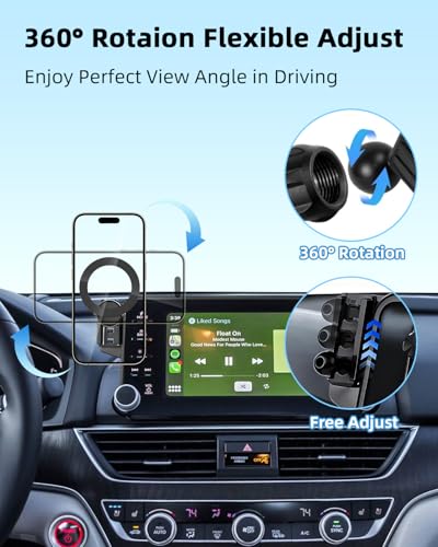 Image of PZK Car Phone Mount for Honda Accord 2018-2022 Sport SE /EX /EX-L /Touring /LX Accessories 10th Gen Accord for 8-inch Screen 360 Rotation Compatible with MagSafe Phone Holder with Stroage Box