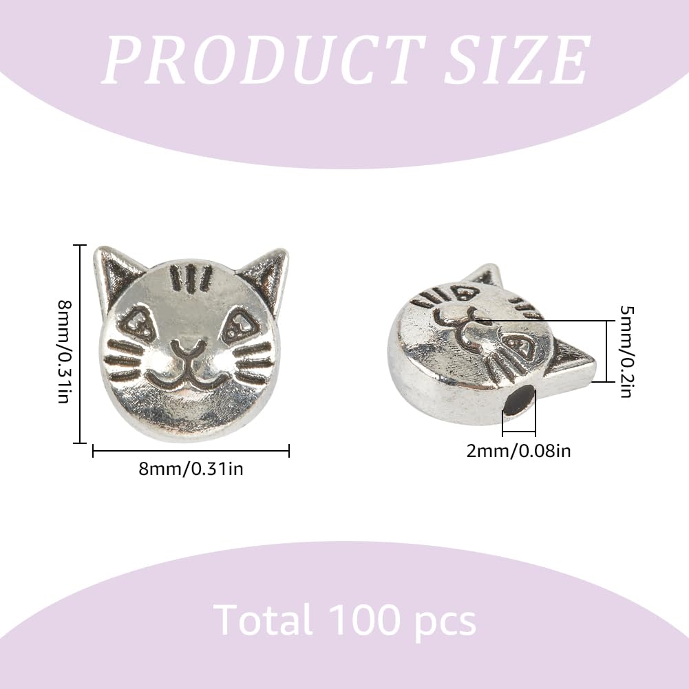 LiQunSweet Lot De 100 Perles D'espacement Transparentes En Forme De Tête De Chaton Pour La Fabrication De Bijoux
