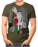 OM3® - Wales-Soccer-Girl - Herren T-Shirt Fan Support Fußball Trikot Sexy Frau Great Britain Vintage Oliv M