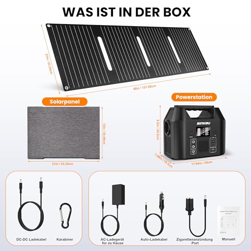 SinKeu 96Wh Tragbare Powerstation mit Solarpanel 40W, 30000mAh LiFePO4-Akku Solargenerator mit 230V 150W AC Steckdose/12V DC/USB, Notstromversorgung für Camping, Picknicks, Garten, Notfälle