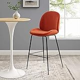 Modway EEI-4639-ORA Scoop Black Powder Coated Steel Leg Performance Velvet Bar Stool, Orange