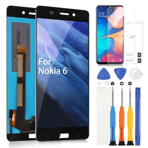 Écran LCD pour Nokia 6 TA-1021 TA-1033 TA-1000 TA-1003 TA-1025 TA-1039 LCD Digitizer Écran Tactile Remplacement Assemblée avec Outils(Noir, 5,5