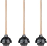 SteadMax Heavy Duty Toilet Plunger Pack of 3 - Commercial Grade Double Thrust Rubber Cup, 18" Wood Handle