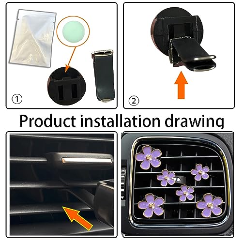 Image of 6pcs Daisy Flower Car Air Vent Clips with Fragrance Pads, Purple | Car Air Outlet Freshener Clip, Charm Car Inter Decor, Air Conditioning Outlet Clip Car Air Freshener Dashboard Accessories