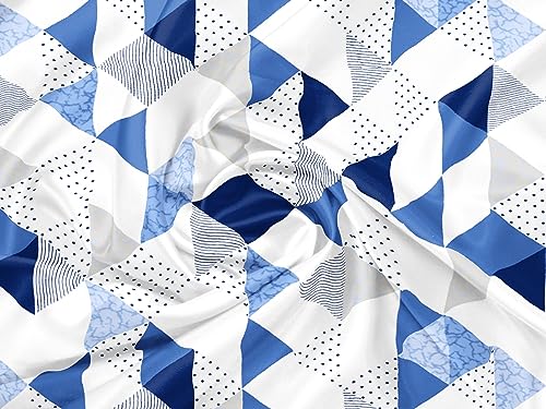 Image of Geometric Bedsheet for Double Bed King Size Cotton, 1 Pure Cotton King Size Bedsheet with 2 Pillow Covers 108x108 Inches | 210 TC Super King Size Bedsheet (Blue)