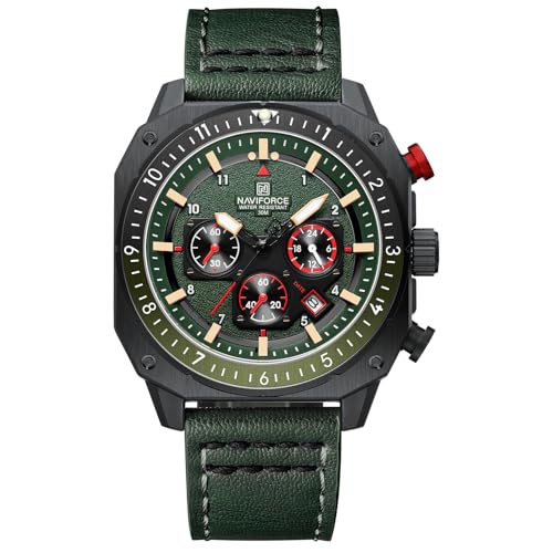 Image of NAVIFORCE NF8057 Square Vintage Military Chronograph Genuine Leather Analog Watch