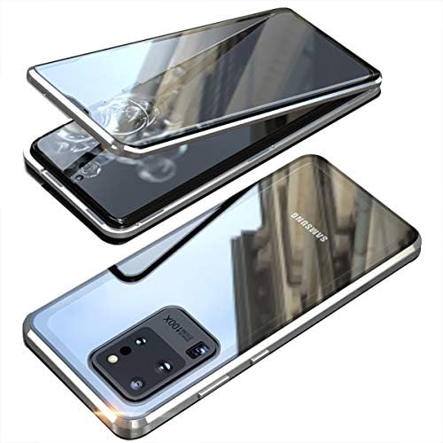 Galaxy S20 Ultra 5G Double Sided Tempered Glass Magnetic Case 360° Full Body [Magnetic Adsorption] Aluminium Alloy Metal Bumper Protection Clear Cover for S20 Ultra 6.9 inch (Silver, Galaxy S20 Ultra)