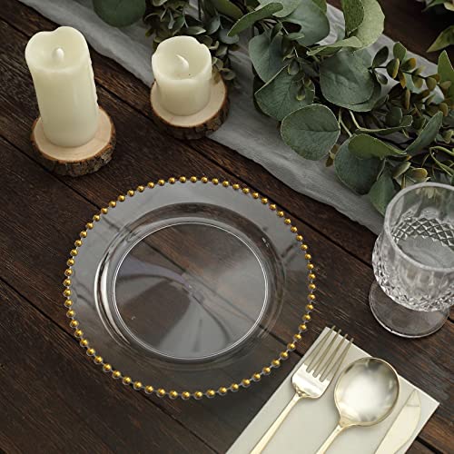 Efavormart 10 Pack | 8" Clear/Gold Beaded Rim Plastic Dinner Plates, Disposable Round Party Plates #TOP6