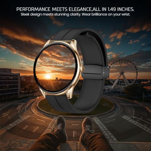 Image of PunnkFunnk Glavito Round Dial Smartwatch 1.49 inch AMOLED Display, 100+ Sports Modes, IP67, Health Tracking, Bluetooth Calling, Crown Control, 100+ Watch Faces for Men & Women (Magnetic Black)