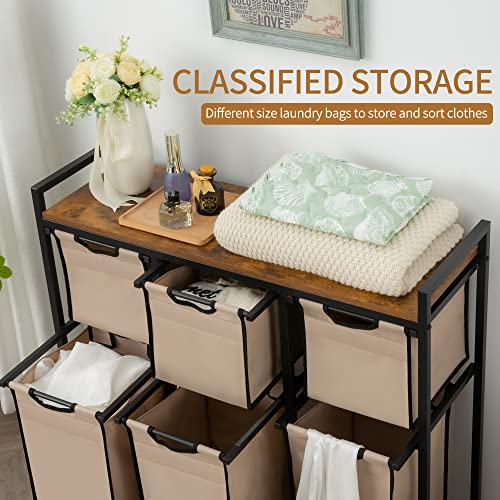 Laundry-Basket-Organizer-Hampers-for-Laundry-6-Compartments-Laundry-Hamper-with-6-Sliding-Laundry-Sorter-Bags-Top-Storage-Shelf-and-Metal-Frame-6-Compartments Laundry Basket Organizer Hampers for Laundry 6 Compartments Laundry Hamper with 6 Sliding Laundry Sorter Bags Top Storage Shelf and Metal Frame 6 Compartments