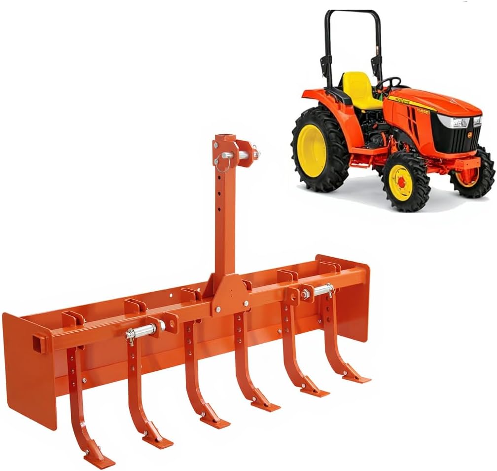 Garvee 55" 3 Point Box Scraper Compatible with Cat 0 & Cat 1 Tractor, Box Blade Attachment with 6 Adjustable Scarifier Shanks for Leveling, Grading, Landscaping