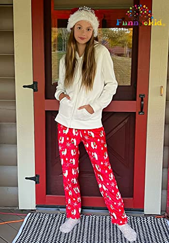 Funnycokid Girl Pajama Pants Kid Fleece Sleepwear Flannel Pajama Bottoms Loose Sleepwear 5-16 Years3