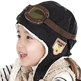 Material: Cotton Blend TININNA nvierno del bebé Niños Chicos Caliente Beanie Piloto Aviador Ganchillo Earflap Sombreros Caps Negro
