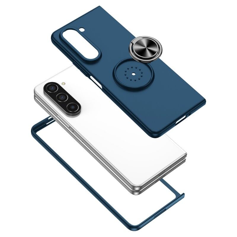 Generic Funda compatible con Samsung Galaxy Z Fold 8 (color: azul oscuro) funda magnética a prueba de golpes con soporte de anillo cubierta dura