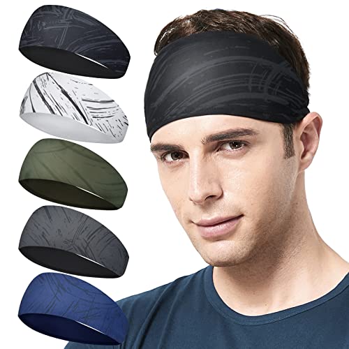 image for Acozycoo Mens Running Headband,5Pack,Mens Sweatband Sports Headband fo