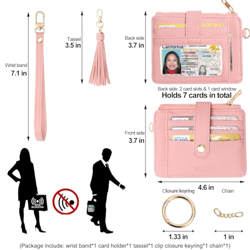 Image of COOLANS Silicone Bracelet Wristlet Wallet Credit Card Holder RFID,ID Window,Key Ring Tassel,Slim Wallet Women Keychain Purse