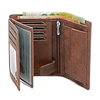Fa.Volmer ® Ledergeldbörse aus echtem Büffelleder I Großes Portemonnaie für Herren & Damen I TÜV geprüftem RFID Schutz (Black) (Hunter Brown)