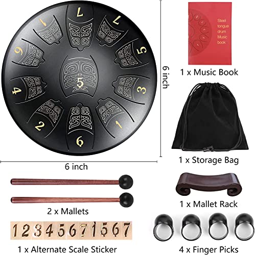 Tambor de Língua de Aço 11 Notas 6 Polegadas Meditação Panda Instrumentos de Tambor para Adultos Han
