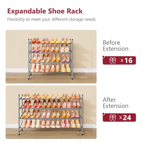 Image of Tajsoon Expandable Shoe Rack for Closet 4 Tier, 29 inch-41 inchAdjustable & Stackable Shoe Shelf Storage, Metal Shoe Rack Organizer for Front Door Entrance, Closet, Garage, Entryway, Grey