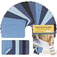 Parches para Ropa Termoadhesivos, 24 Piezas Tela de Parches de Jean, 100% Algodón Plancha Interior & Exterior Kit de reparación para Chaquetas, Vaqueros, Pantalones 7.5 cm x 10.5 cm(Tonos de Azul)