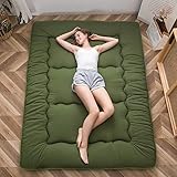 MAXYOYO Japanese Floor Mattress Futon Full Size, Thicken Tatami Mat Sleeping Pad Foldable Roll Up Mattress for Adults Guest Mattress Pad Floor Lounger Bed, Green