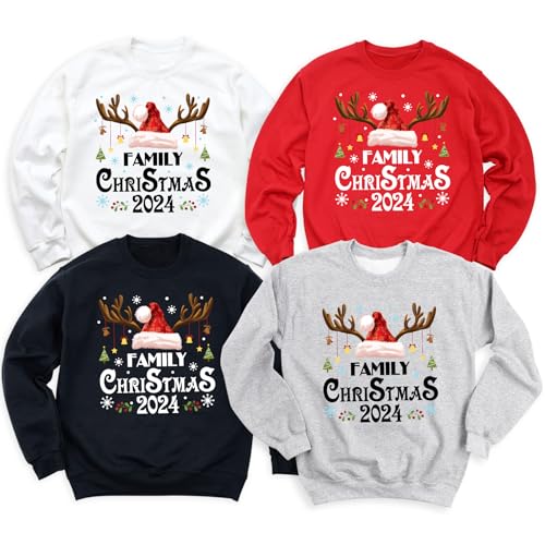 Cute Deer Xmas Sweater & Matching Family Christmas Hoodies - Funny Santa Hat Xmas Outfit2