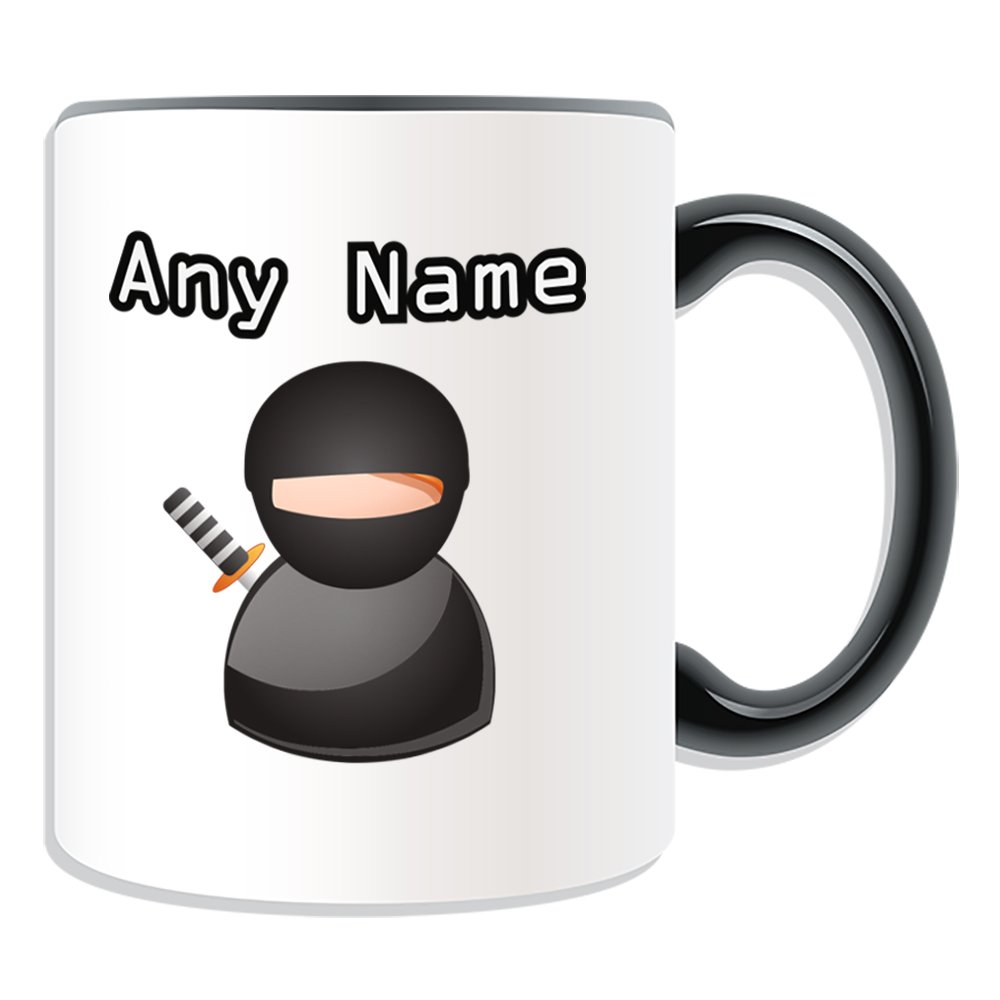 Unigift Black Personalised Gift - Ninja Mug (Icon Design Theme, Colour Options) - Any Name/Message On Your Unique