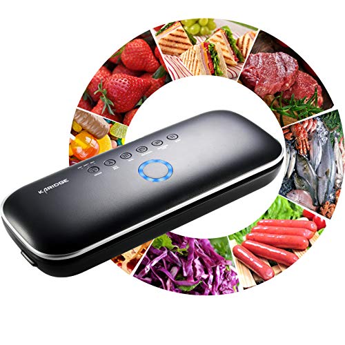 Vacuum Sealer Machine for Food Preservation by Karidge, Automatic Food Sealer Vacuum Packing Machine Seal a Meal for Food Savers w/Starter Kit/Led Indicator Light/Dry & Moist, Soft Modes/Easy to Clean