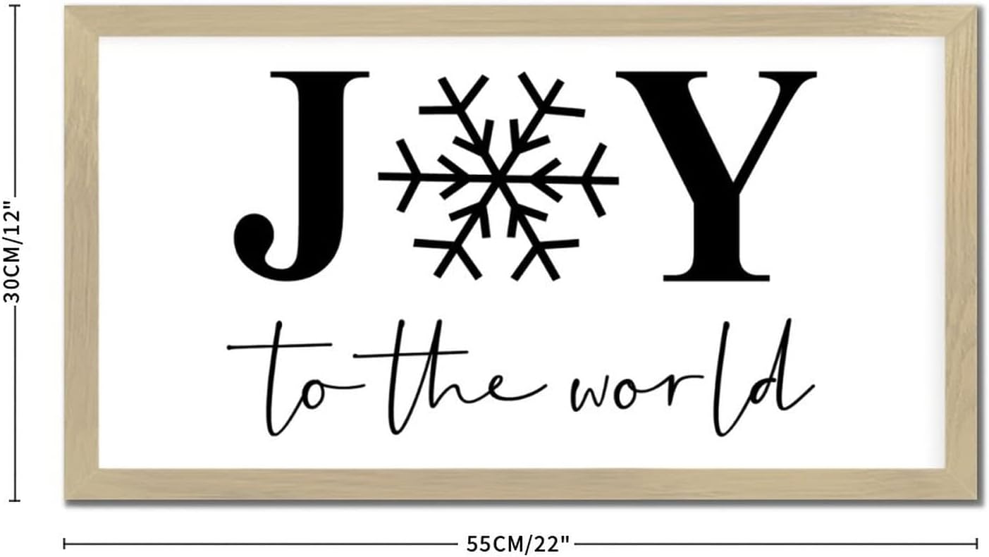 Chic Style Hanging Wall Sign with Christmas Quotes Joy to the World Beige Frame Wooden Plaque for Baby Shower Farmhouse Cottage Garden Yard Porch Cafe Bar Wall Decor Birthday Housewarming Gift 12x22in