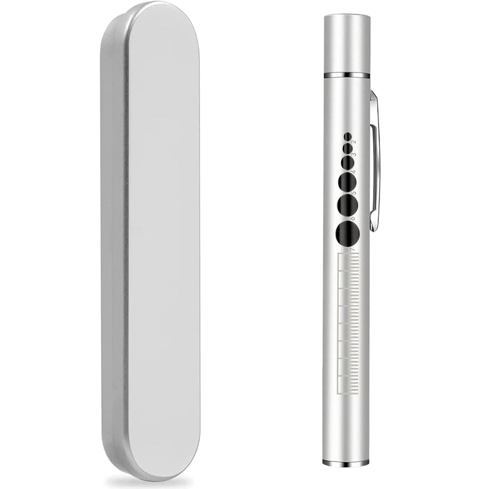 KEWAYO USB Rechargeable Pen Torch with Dual LED Light Source, Pocket Flashlight for Inspection, Outdoor & Emergency Use (Silver)
