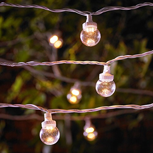 Lights4fun 40 Clear Cap Warm White LED Outdoor Connectable PRO Series Festoon Party Lights on White Cable