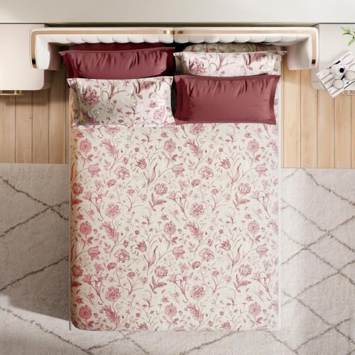 Image of Wakefit Premium 100% Cotton 300 TC Flat Bedsheet with 4 Pillow Covers | King Size (104 x 104 inch) | Caroline