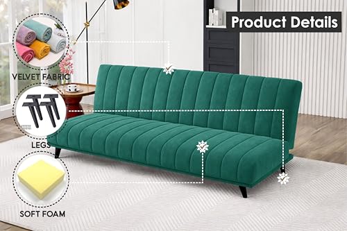 Image of Rosebell- Velvet Fabric Sofa Cum Bed 3-Seater Foldable Convertible Sofa, Modern Tufted Design Couch for Living Room, Guest Room & Office Green Color